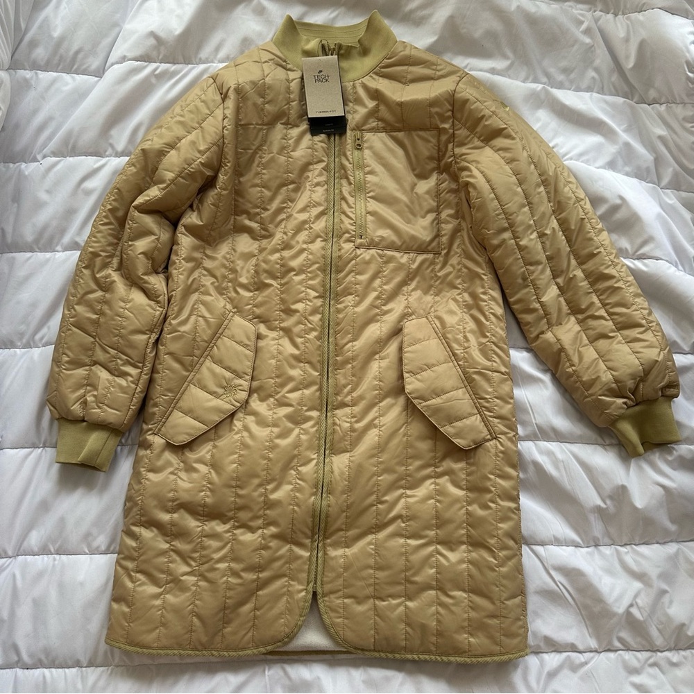 Nike Tan Quilted Puffer Jacket with Stand-Up Collar